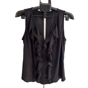 WHITE HOUSE BLACK MARKET BLACK V NECK RUFFLE TANK TOP